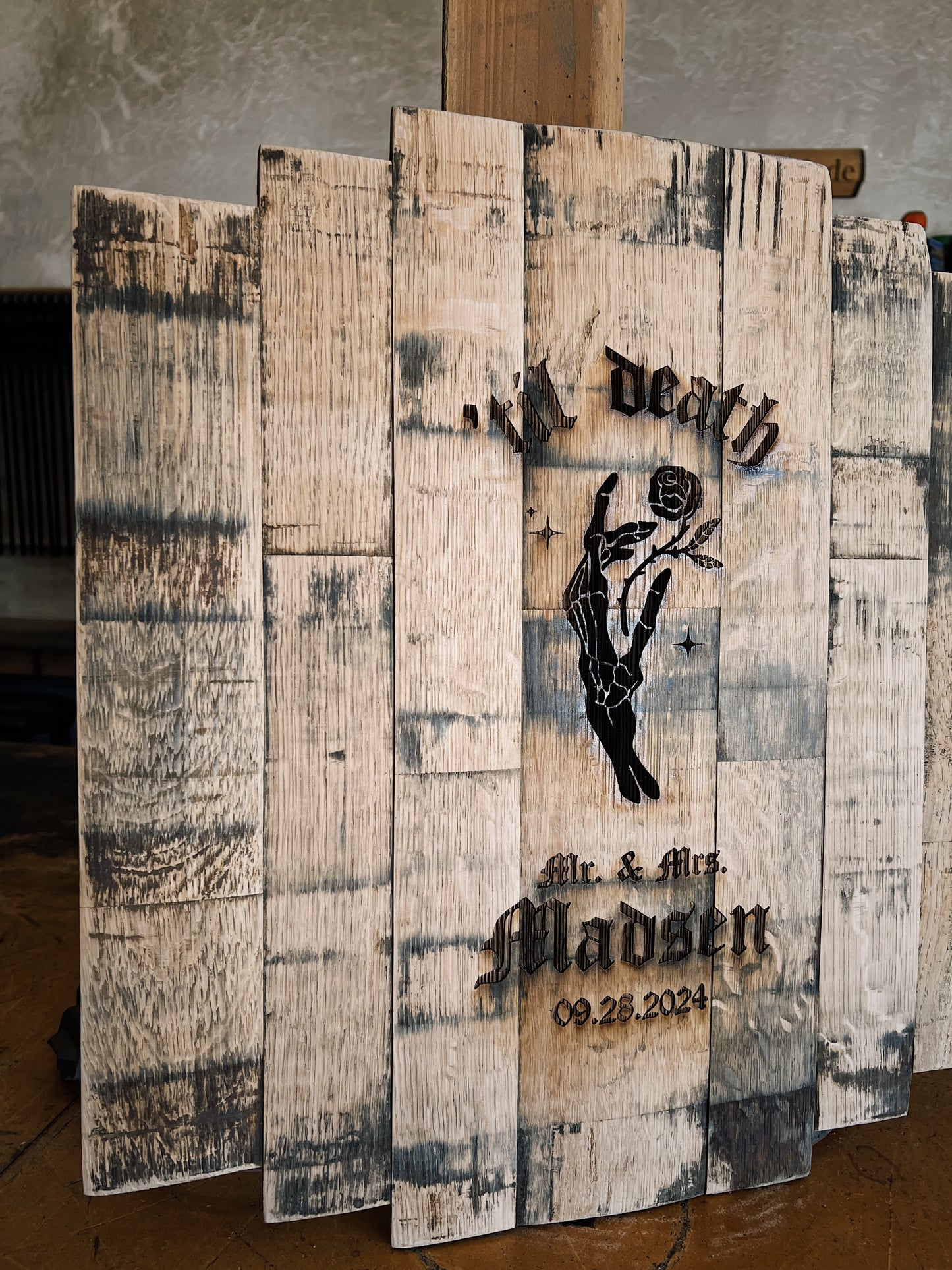 Bourbon Stave Mosaic | Wedding Guest Book | Sanded Finish 21"