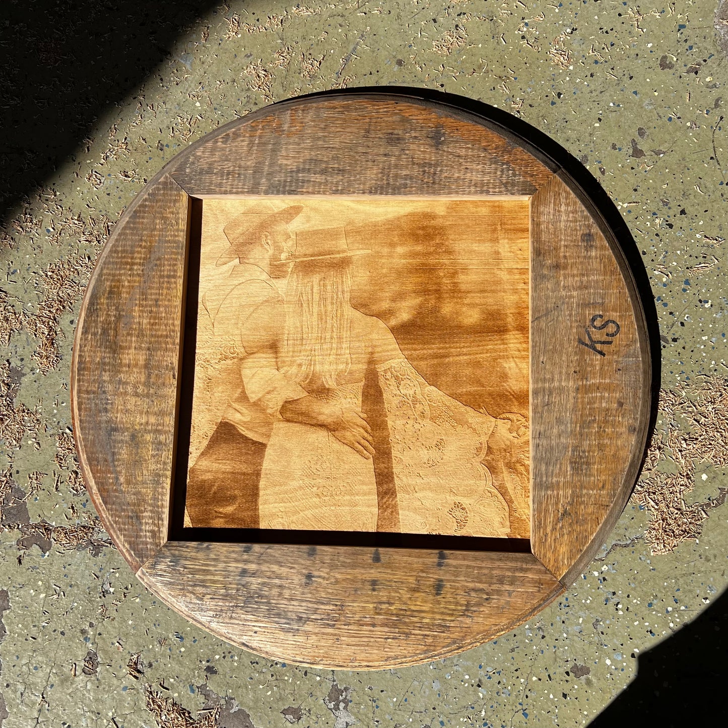 Engraved Photograph Bourbon Barrel Wedding Guest Book