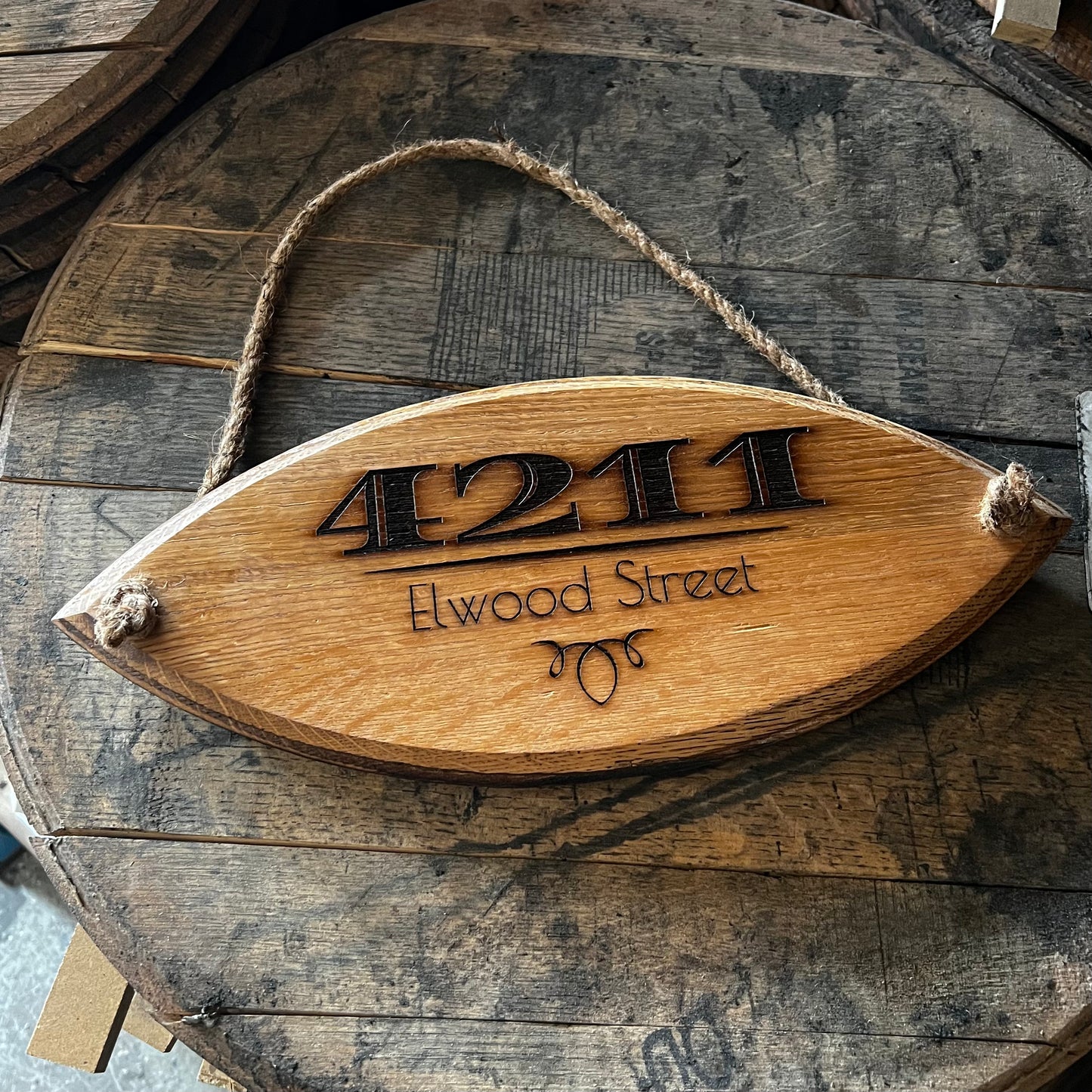 Bourbon Barrel Address Sign