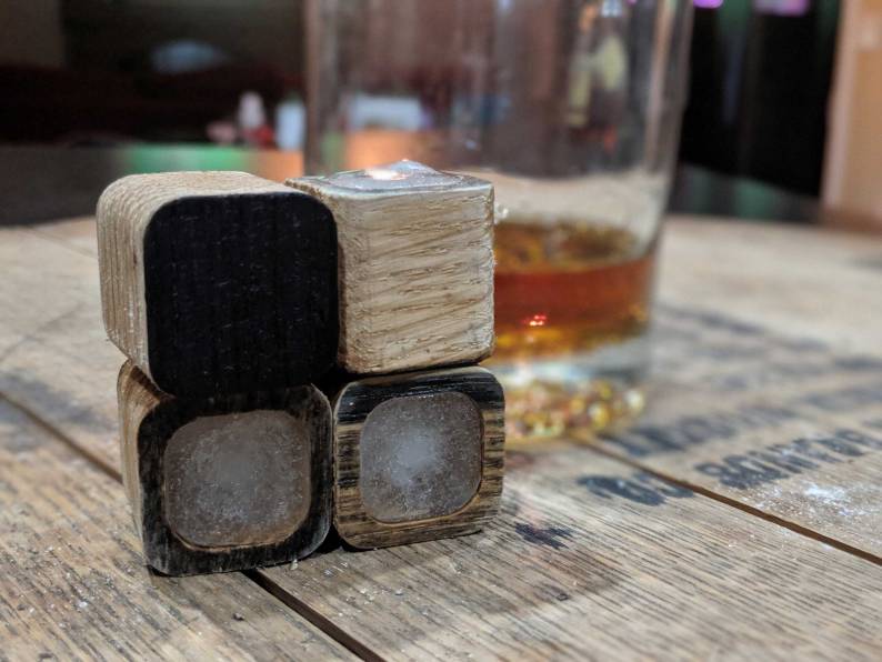 Charred Whiskey Ice Stones Made from Recycled Bourbon Barrels