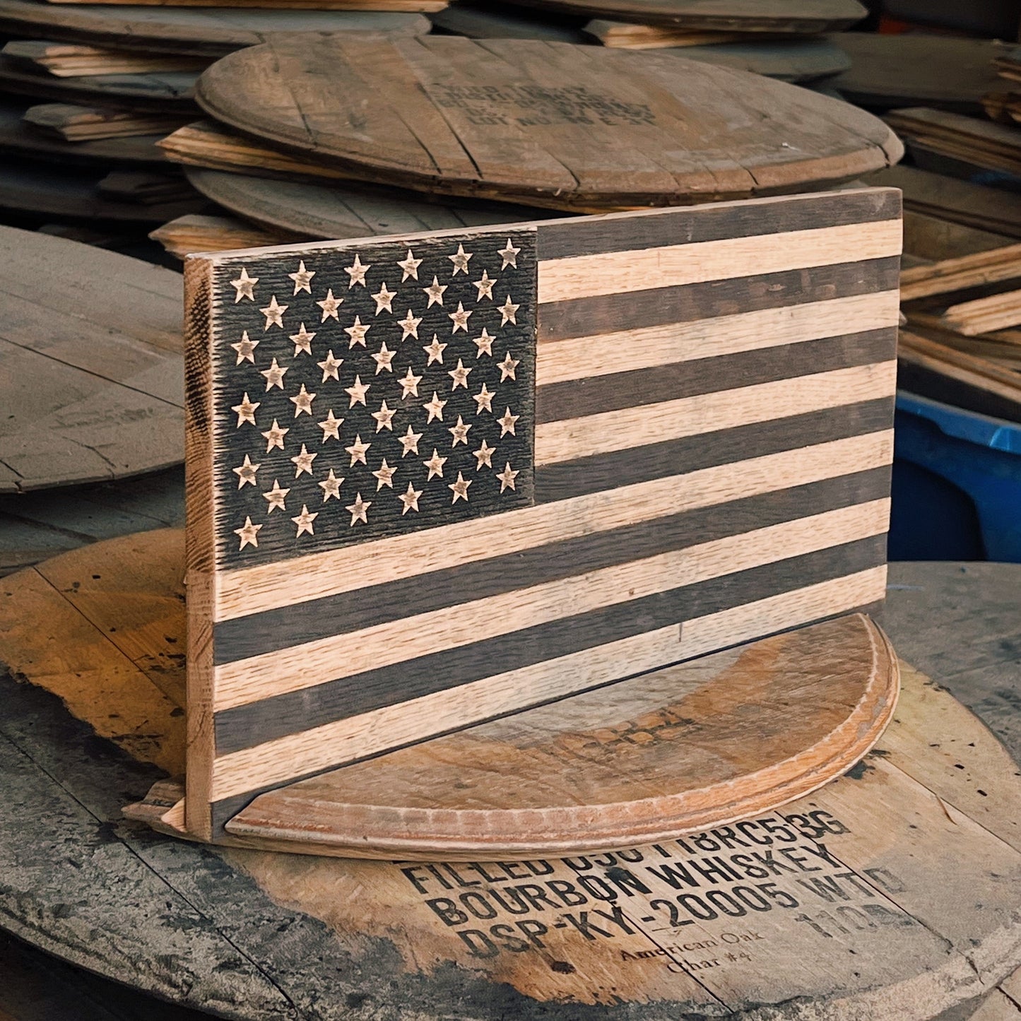 17″ Wooden American Flag – Made from Bourbon Barrels