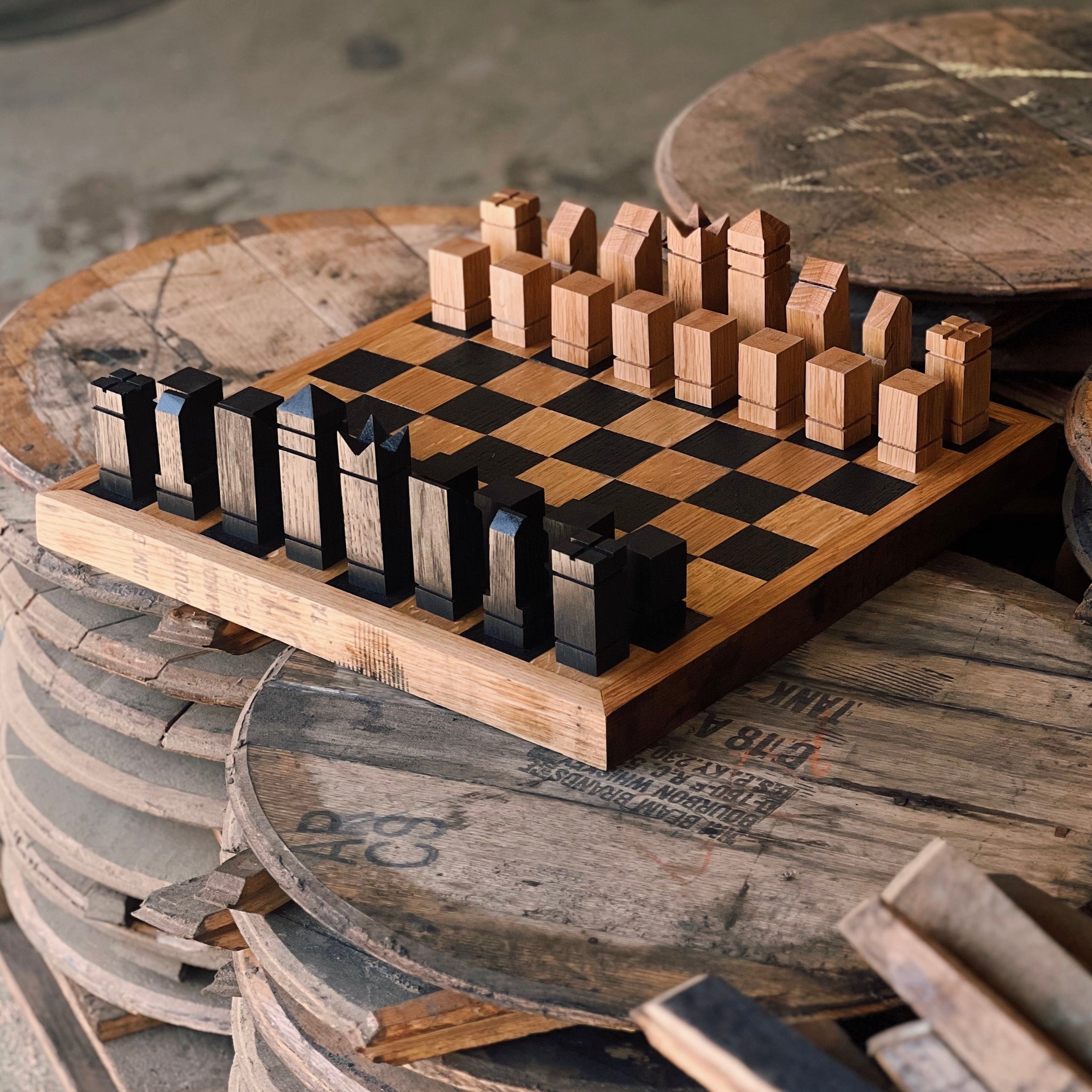 Wild buy turkey bourbon barrel chess set made from all real wood