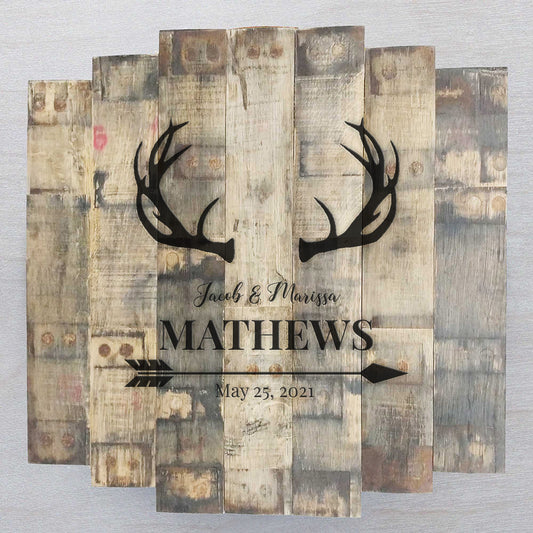 Antlers - Bourbon Stave Mosaic Wedding Guest Book