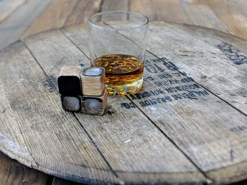 Charred Whiskey Ice Stones Made from Recycled Bourbon Barrels
